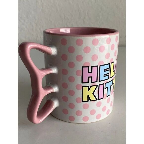 Sanrio Hello Kitty Rainbow Polka Dots Shaped Handle Ceramic Mug 20 Oz Pink NEW - Picture 5 of 7